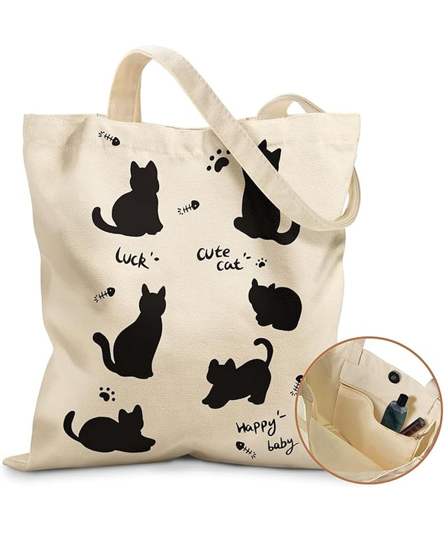 Aesthetic Tote Bag for Girls - with Magnetic Buckle and Zipper Inner Pocket for Women Lady Canvas Cotton Tote Bag