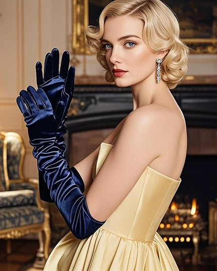 THARAHT Women Long Gloves with Satin Elbow Length for 1920s Opera Tea Party Costumes Bridal Evening Dress