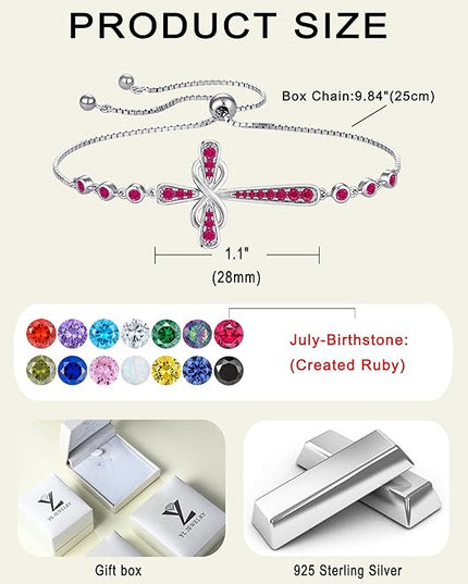 YL Cross Bracelet 925 Sterling Silver Infinity Sideways Link Bracelet Birthstone Jewelry for Women