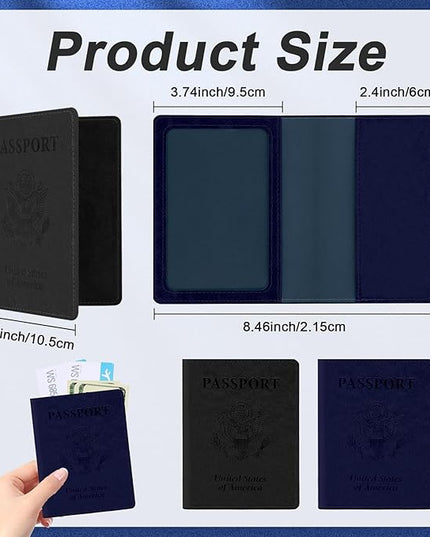 Passport Holder for Travel, 2 PCS Passport Holder, Travel Passport Holders Must Haves for Women Men, Passport Cover Passport Wallet Case Holders for Travels Cruise Ship Essentials, Black & Dark Blue