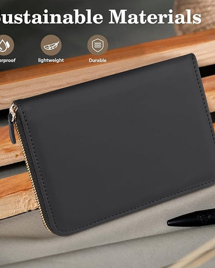 CoBak Passport Holder Cover with Safe Zipper Closure, Premium Passport Wallet for Travel, RFID Blocking Card Case, Waterproof Travel Accessories for Man, Black Grain