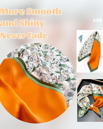 kcctoo 27.5" Mulberry Silk Feeling Head Scarf Women's Fashion Square Neck Satin Scarfs for Bag Hair Scarves Gift