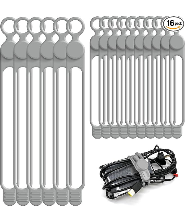 Nearockle Silicone Cable Ties Cord Organizer for Cable Management, 16PCS 4.2" and 7.1" Reusable Cable Organizer Electronic Accessories for Home, Office, Kitchen, School, Travel (Grey)