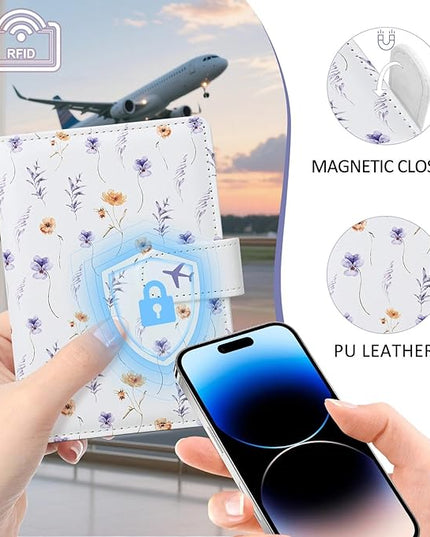 COSHAYSOO Personalized RFID Passport Holder for Travel Women Passports Cover Case Air Essentials Airplane Flight Accessories Airline Plane Flying Must Haves Christmas Gifts Floral Flower Graphic