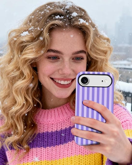 Magnetic for iPhone 17 Air Case Cute Stripes Phone Case, Shockproof Slim TPU and Hard PC Protective Phone Cover Compatible with MagSafe Designed for Women Girls, Light Purple