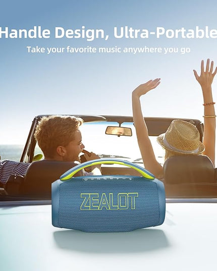 ZEALOT Portable Bluetooth Speaker, 80W Peak Waterproof Loud Booming Sound Speakers, Dual Pairing, XBass, 25H Playtime, Outdoor Speaker with Handle for Camping, Beach, Party, Backyard(Blue)
