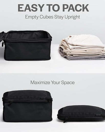 Aerotrunk Compression Packing Cubes for Travel - Luggage Organizer Bags - Double Zipper Packing Cubes for Suitcases (4-Pack, Black)