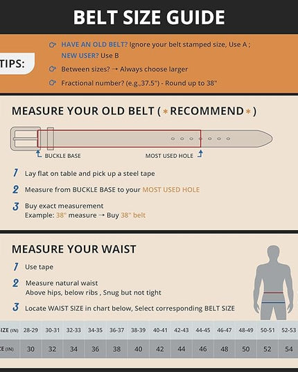 Buffway Men's Leather Belt,1.5" Handmade Top-Grain Leather–Durable,Comfortable,Suitable for Everyday Formal & Casual Wear