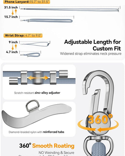 4-IN-1 Phone Lanyard + Wrist Strap, 2PCS Adjustable Length Cell Phone Lanyard with 2 Tether Tabs for iPhone,Smartphones