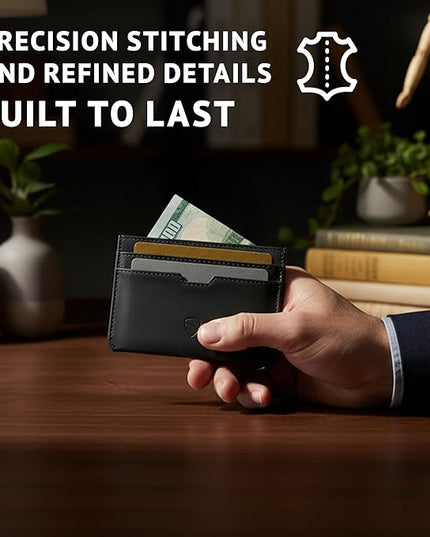 Vaultskin MOORGATE Slim Card Holder - Minimalist Leather Wallet, RFID Blocking Sleeve, Fits Front Pocket, for Men and Women