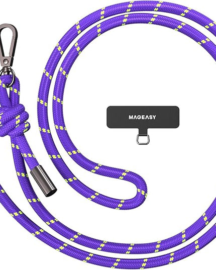 MAGEASY Universal Cell Phone Lanyard - Anti-Theft Thick Rope Crossbody Phone Strap for iPhone 17 Pro Max & Most Smartphones, for Men & Women | 8.3mm Pruple/Green
