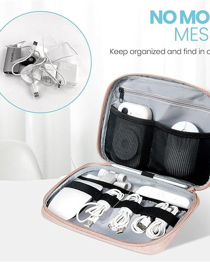 Electronics Organizer Bag, Portable Cable Organizer Case Travel Electronic Accessories Storage Case - Travel storage bag for Cables, Chargers, Phone, SD Cards - Pink