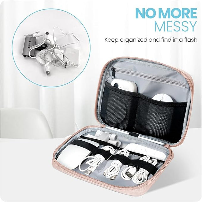 Electronics Organizer Bag, Portable Cable Organizer Case Travel Electronic Accessories Storage Case - Travel storage bag for Cables, Chargers, Phone, SD Cards - Pink