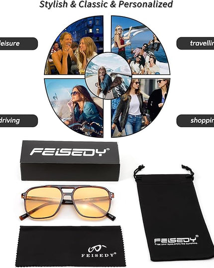 FEISEDY Retro Square Aviator Sunglasses Women Men 70s Vintage Trendy Plastic Frame Sun Glasses B2835