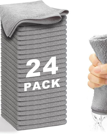 Microfiber Cleaning Cloth Grey-24Pcs (13x13 inch) 2100 Series Ultra Soft Highly Absorbent Rags for Cleaning, Reusable and Lint Free Cleaning Towels for Housekeeping-Machine Wash (Gray)