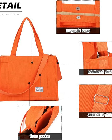 Valleycomfy Corduroy Tote Bag for Women Travel Crossbody Bag Purse Women Shoulder Bags Work Handbags Everyday Hobo Bag