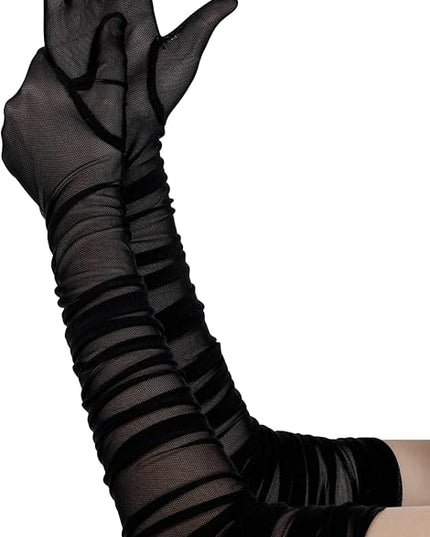 Hazhlko Women's Super Long Stretchy Ruched Mesh Tulle Sheer Gloves Costume Opera Party 1920's Dance Gloves