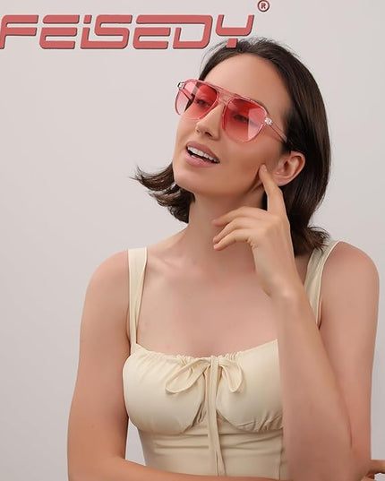 FEISEDY Retro Square Aviator Sunglasses Women Men 70s Vintage Trendy Plastic Frame Sun Glasses B2835