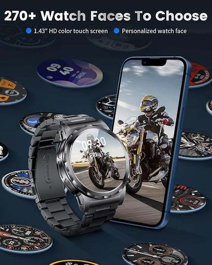Military Smart Watch for Men(Answer/Dial Calls),1.46'' AMOLED Touchscreen/5ATM Waterproof/120+ Sports Modes Fitness Watch with Blood Pressure/Heart Rate/SpO2/Pedometer for Android/iOS Smartwatch