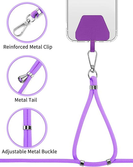 CACOE Phone Lanyard 2 PCS-2 PCS Adjustable Neck Strap,4 PCS Patches,Universal Crossbody Multifuctional Cell Phone Lanyards Compatible with Most Smartphones(Black+Dark Purple)