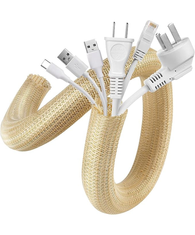 AGPTEK Cable Sleeve Cover, 2 Pack 5ft - 1.2 inch Desk Cord Organizer Cable Hider, Home Office Wire Management Computer TV Wire Loom Tubing, Pet Proof Cord Protector, from Cat Dog Chewing, Wood Color