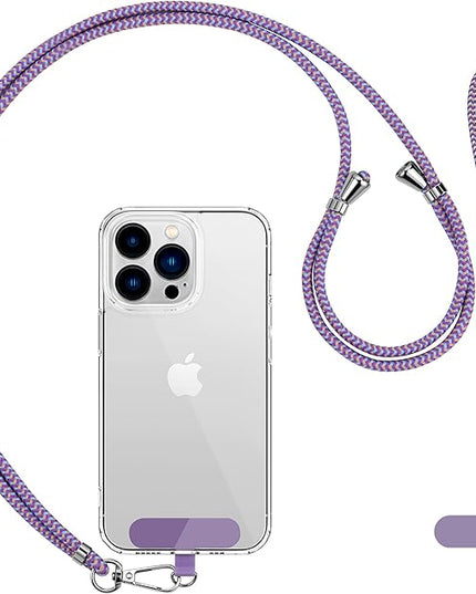 CACOE Phone Lanyard 2 Pcs-1 Pcs Adjustable Neck Strap, 1 Pcs Wrist Strap, 2 Pads, Universal Crossbody Multifuctional Cell Phone Lanyards Compatible with Most Smartphones(Purple Blue)