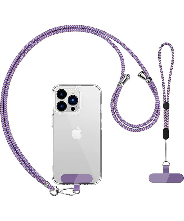 CACOE Phone Lanyard 2 Pcs-1 Pcs Adjustable Neck Strap, 1 Pcs Wrist Strap, 2 Pads, Universal Crossbody Multifuctional Cell Phone Lanyards Compatible with Most Smartphones(Purple Blue)