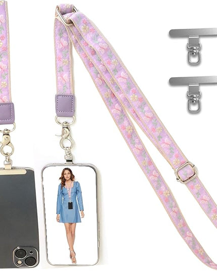 LEMEDE Wrist Keychain and Adjustable Phone Lanyard, Silver Hook Phone Crossbody Strap with 360° Rotating Phone Pads