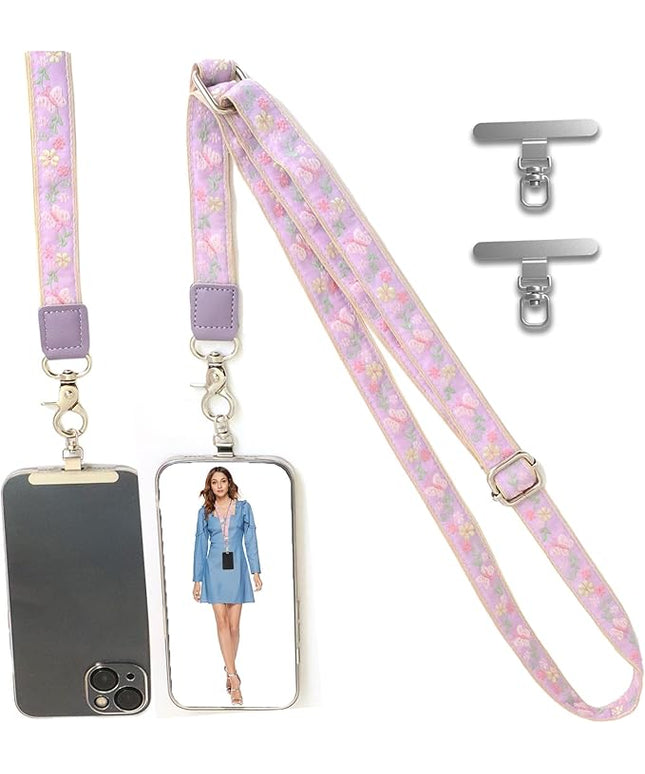 LEMEDE Wrist Keychain and Adjustable Phone Lanyard, Silver Hook Phone Crossbody Strap with 360° Rotating Phone Pads