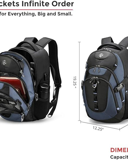 Swissdigital Design Laptop Backpack with USB Charging Port, Travel Backpack Fits 15.6 inches Computer, 31L College School Backpack for Men, Haze Blue/Black | SD803-16
