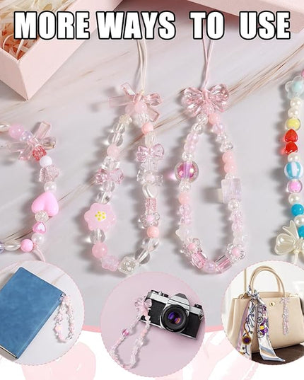 Draupnir 4pcs Phone Charms Strap, Butterfly Bow Camera Strap Wrist Beaded Phone Bracelet Wrist Straps, Pearl Bracelet Lanyard Keychain Charm for Women