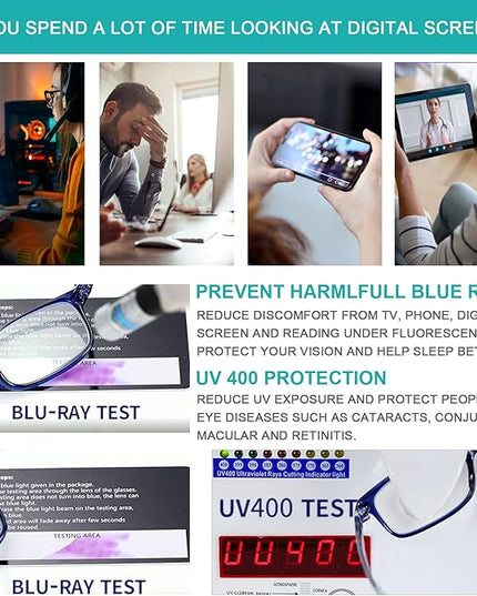 EYEURL Blue Light Blocking Readers for men Women - 2 Pair Ladies Computer Reading Glasses Blue Screen TR90 Rectangular Frames Nerd Eyeglasses