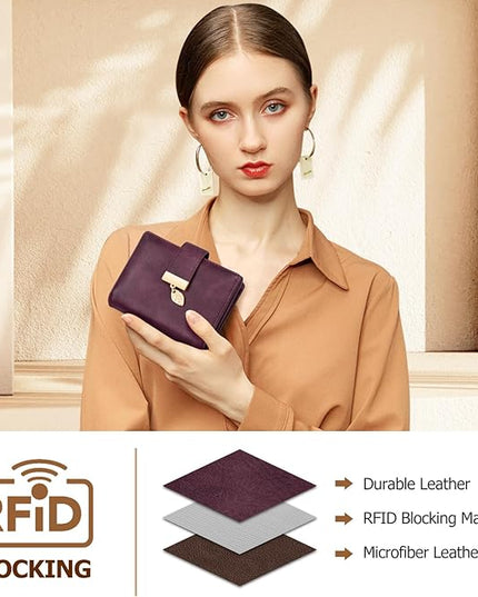 HUANLANG Small Wallets for Women Rfid Blocking Leather Bifold Credit Card Holder Ladies Wallet Zipper Pocket with ID Window