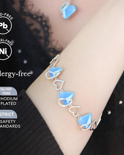 Leafael Infinity Love Heart Link Bracelets, Birthstone or Healing Stone Crystal Bracelet for Women, Silver Tone Jewelry Gifts for Her, 7-inch Chain and 2-inch Extender