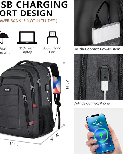 Backpack for Men,School Backpack for boys teens,Travel laptop backpack with USB Charging Port,Water Resistant business Work college bookbag,book bag Fits 15.6 Inch,Black Back Pack