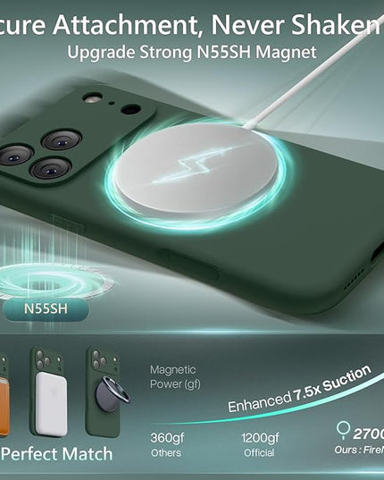 FireNova Magnetic for iPhone 17 Pro Case, Compatible with MagSafe, [Integrated Silicone Camera Control Button] [Camera Protection] Anti-Scratch Microfiber Lining Phone Case, 6.3", Alpine Green