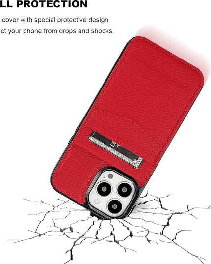 KIHUWEY Compatible with iPhone 13 Pro Max Case Wallet with Credit Card Holder, Premium Leather Magnetic Clasp Kickstand Heavy Duty Protective Cover for iPhone 13 Pro Max 6.7 Inch (Lichee Red)