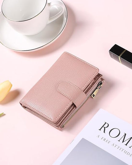GAEKEAO Womens Wallet Small Leather RFID Blocking Bifold Zipper Pocket Wallet Card Case Purse with ID Window
