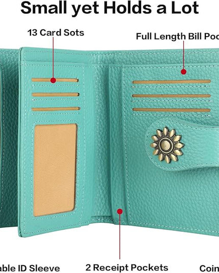 Lavemi Womens Leather Wallet Small Compact RFID Blocking Credit Card Case Purse with Zipper Pocket | Small, Compact, RFID Blocking, Zipper Pocket, Small, Compact