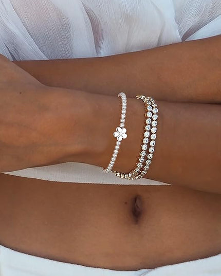 Gold Bracelets for Women 14K Gold Beaded Bracelets Stackable Bracelets for Women Gold Charm Bracelet Non Tarnish Gold Jewelry for Women Trendy