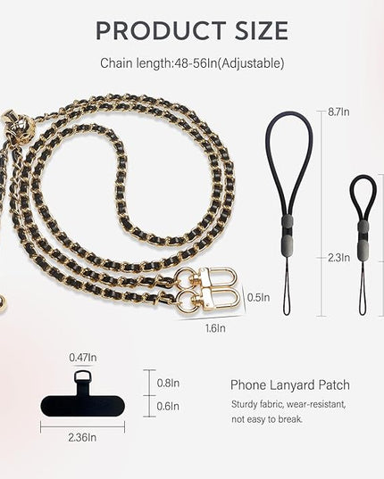 BFSDDM Crossbody Phone Strap - 2 Pads, Leather & Wrist Strap, Adjustable Finger Strap, Universal Phone Lanyard