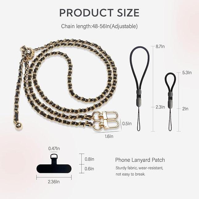 BFSDDM Crossbody Phone Strap - 2 Pads, Leather & Wrist Strap, Adjustable Finger Strap, Universal Phone Lanyard