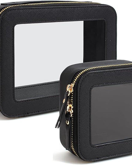 Travel Clear Makeup Bag Set, TSA Approved Cosmetic Bag Case with Zipper Portable Makeup Pouch Toiletry Bag Traveling Cosmetic Organizer Storage Bag Car Organizer Car Essentials