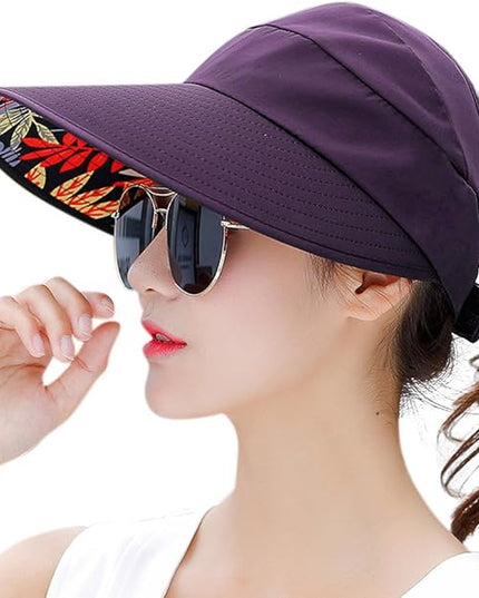 HINDAWI Sun Hats for Women Wide Brim UV Protection Sun Hat Summer Beach Packable Visor