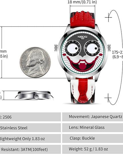 NIBOSI Watches for Men Analog Quartz Clown Dial Wrist Watches Unique Weird Fashion Cool Watch Waterproof Leather Strap Men's Watches