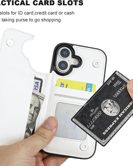 ONETOP Compatible with iPhone 17 Wallet Case with Card Holder, PU Leather Kickstand Card Slots Case, Double Magnetic Clasp and Durable Shockproof Cover 6.3 Inch (White)