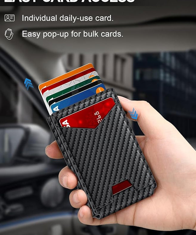 GHUKY Wallet for Men RFID Wallet with Money Clip, Slim Pop Up Card Holder for 10-12 Cards, Minimalist Smart Credit Card Case with ID Window, Bifold Metal Wallet for Front Pocket, Gifts for Men