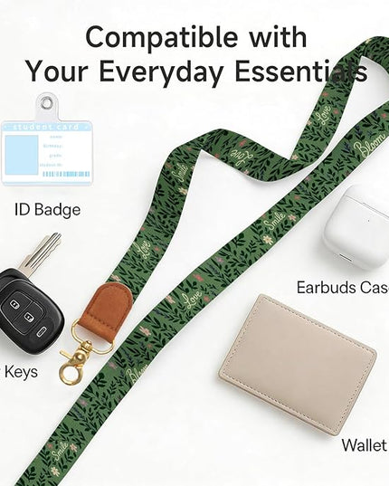 Cell Phone Lanyard Crossbody with Wrist Strap, Forest Green Floral Illustration Phone Lanyard Wrist for Phones, Wallet, Keychain and ID Card – Universal Set