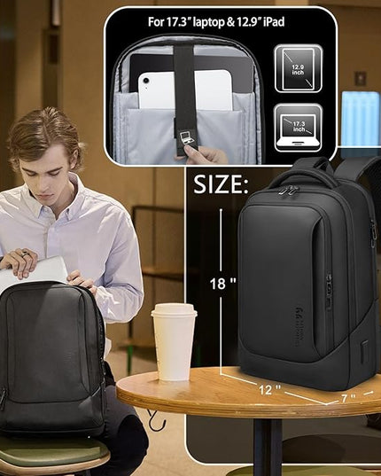 hk Laptop Backpack for Men with USB Charging Port Water-Resistant for 17.3 Inch Computer Bag Durable High-Tech Daypack Casual Backpack for Business Work College Weekender Travel- Black