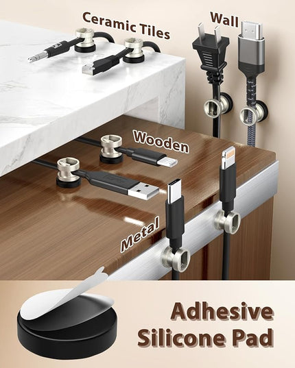 Viaky Magnetic Cord Holder Charger Holders for Cords Metal Cable Management Adhesive Cable Clips Office Desk Accessories Wire Holder Organizer Neatly for Nightstand Office Car Desk(3 Pack)